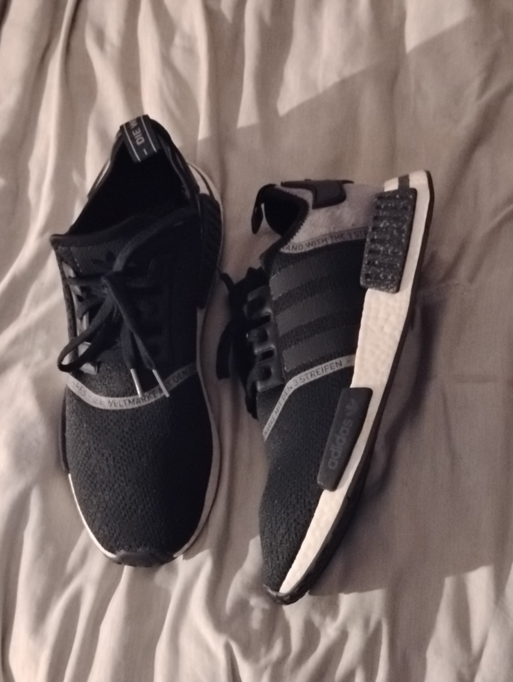 adidas Black and White NMD_R1 Lace-Up Sneakers